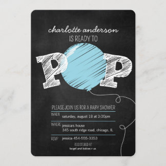 Redo till Pop Blue Balloon Boy Shower Inbjudan