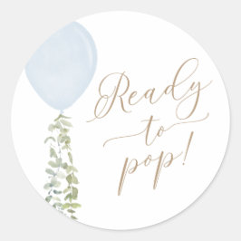 Redo till pop Blue Balloon Eucalyptus Baby Shower Runt Klistermärke