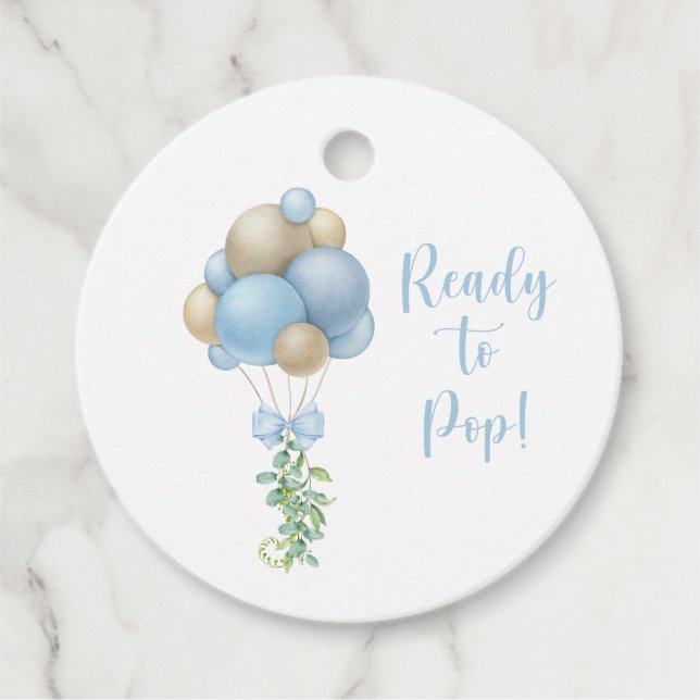 Redo till Pop Blue Balloons Boy Shower Gåvor Etiketter (Framsida)