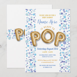 Redo till POP Boy Baby Shower Guld och Blue Inbjud Inbjudningar