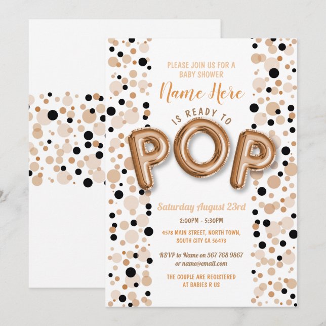 Redo till POP Boy Baby Shower Ro Guld Elegant Inbjudningar (Fram/baksida)