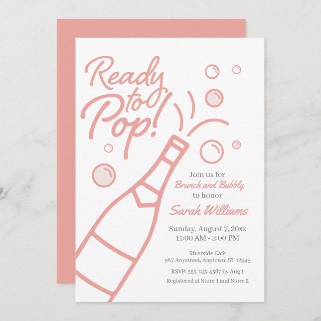 Redo till Pop Brunch och Bubly Rosé Baby Shower Inbjudningar (Fram/baksida)