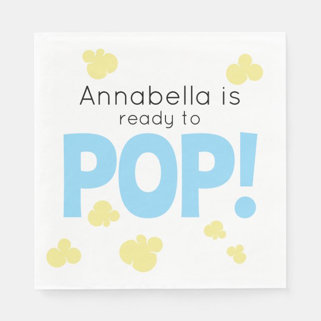 Redo till pop Cute Boy Blue Popcorn Baby Shower Pappersservett (Framsidan)
