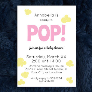 Redo till pop Cute Girl Rosa Popcorn Baby Shower Inbjudningar