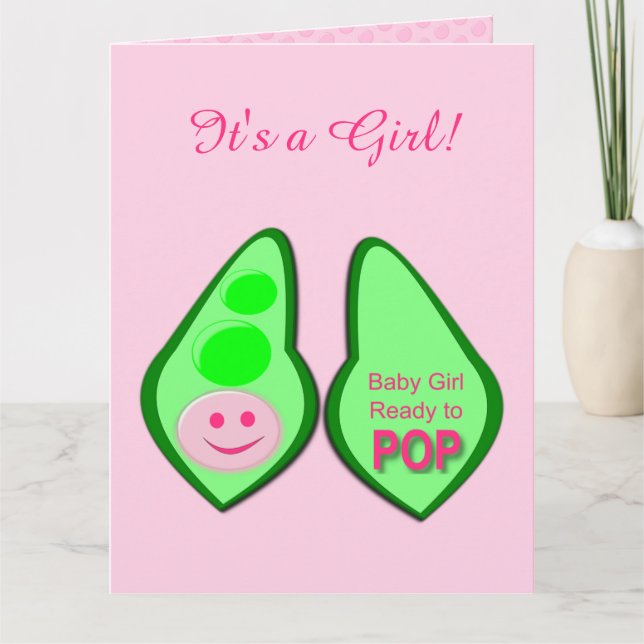 Redo till Pop Flicka Rosa Pea Gender Reveal Kort (Framsida)