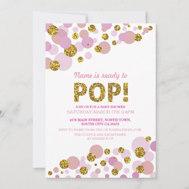 Redo till Pop Girl Baby Shower Rosa Guld Inbjudan (Framsida)