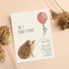 Redo till Pop Hedgehog Rosa Balloon Baby Shower Inbjudningar