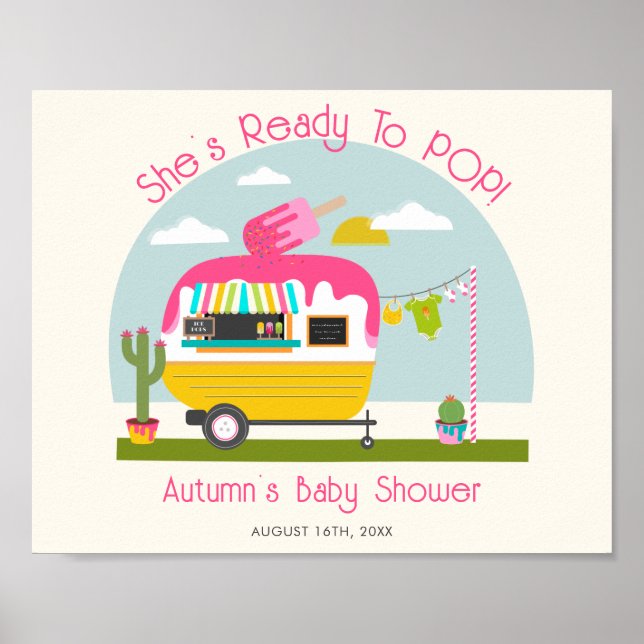 Redo till Pop Ice Pop Lastbil Girl Baby Shower Poster (Framsidan)