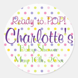 Redo till POP! Pastel Polka Dot Baby Shower Runt Klistermärke