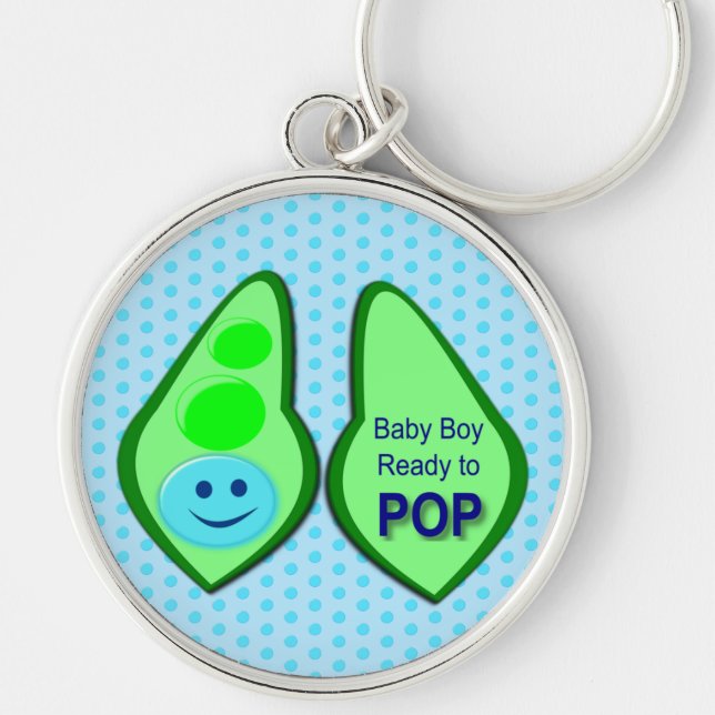 Redo till Pop Pojke Blue Pea Rund Silverfärgad Nyckelring (Framsidan)