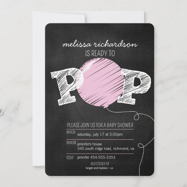 Redo till Pop Rosa Balloon Girl Baby Shower Inbjud Inbjudningar (Framsida)