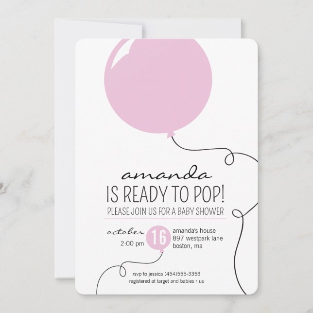 Redo till Pop Rosa Balloon Girl Baby Shower Inbjud Inbjudningar (Framsida)
