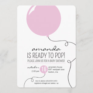 Redo till Pop Rosa Balloon Girl Baby Shower Inbjud Inbjudningar