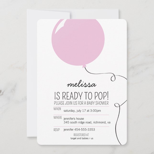 Redo till Pop Rosa Balloon Girl Baby Shower Inbjud Inbjudningar (Framsida)