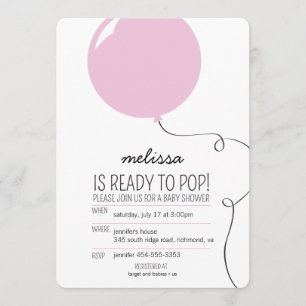 Redo till Pop Rosa Balloon Girl Baby Shower Inbjud Inbjudningar