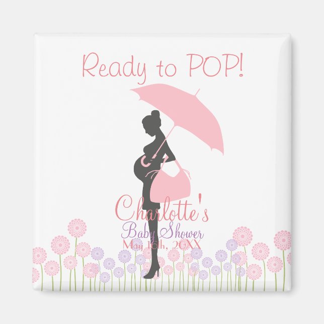 Redo till POP! Rosa Silhouette Baby Shower Magnet (Framsidan)