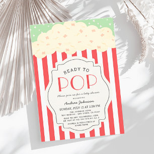 Redo till Popcorn Red Rand Baby Shower Inbjudningar