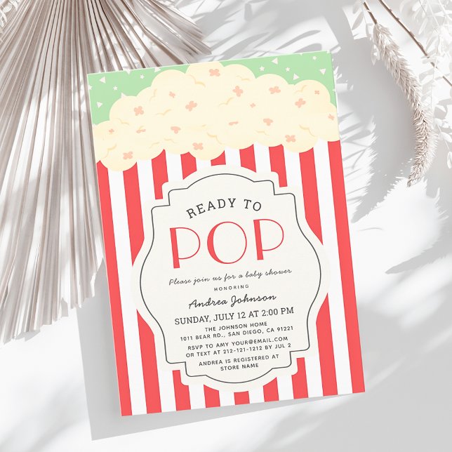 Redo till Popcorn Red Rand Baby Shower Inbjudningar (Skapare uppladdad)