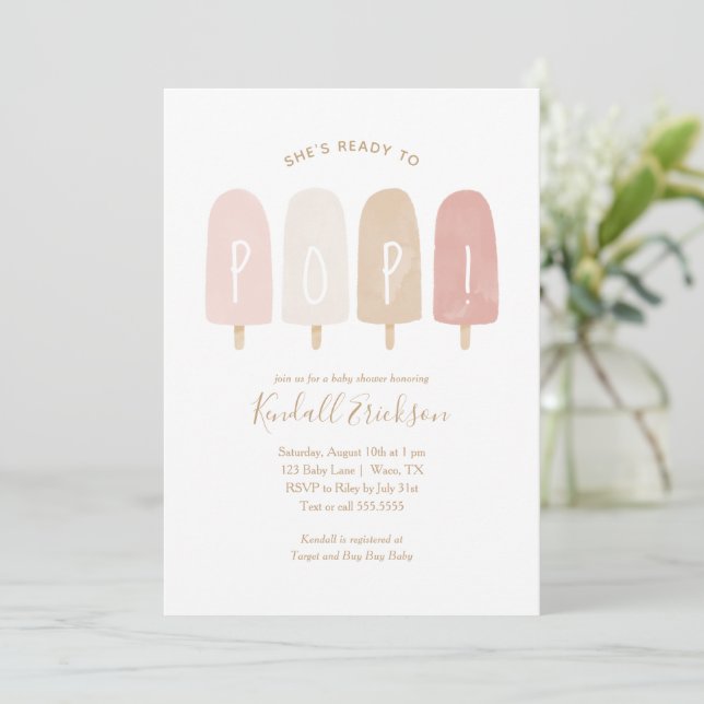 Redo till Populär Rosa Popsicle Baby Shower Inbjudningar (Stående Fram)
