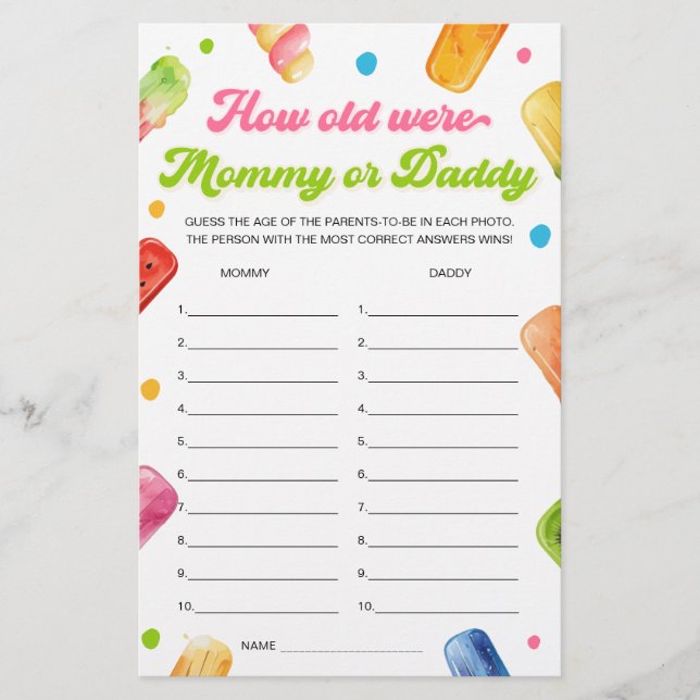 Redo till popup Baby Shower Garanterar åldersmatch (Framsida)