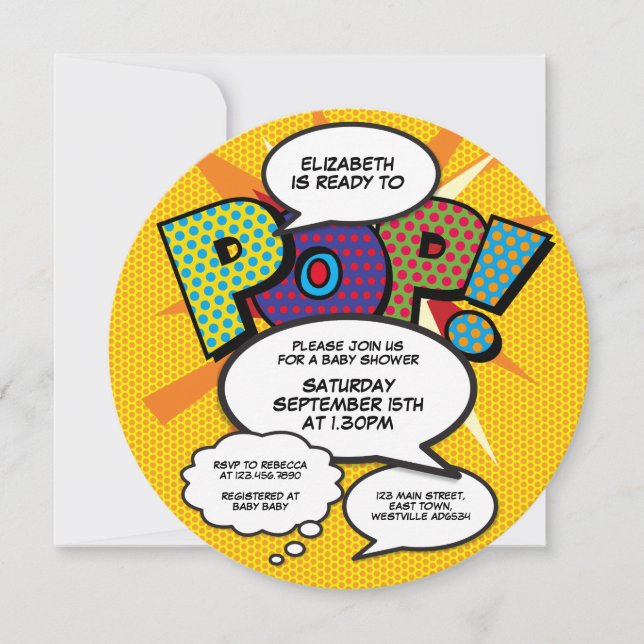 Redo till popup Baby Shower Modern Roligt Inbjudningar (Framsida)