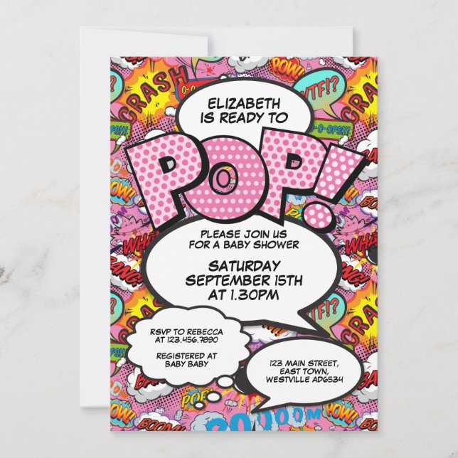 Redo till popup Baby Shower Modern Rosa Inbjudningar (Framsida)