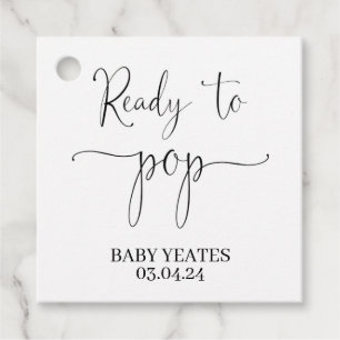 Redo till popup-favorittagg för babyskor, popcorn gåvor etiketter