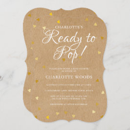 Redo till popup-Guld Hearts Baby Shower Rustic Kra Inbjudningar