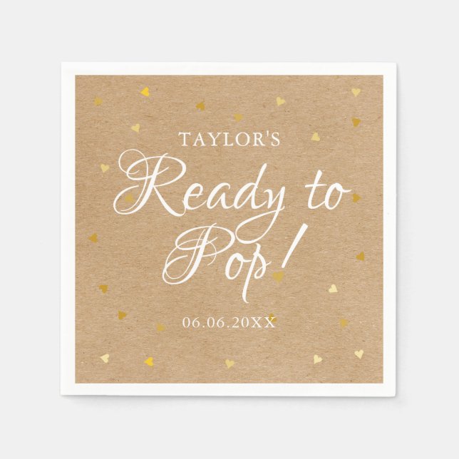 Redo till popup Guld Hearts-konfetti babyskor Pappersservett (Framsidan)