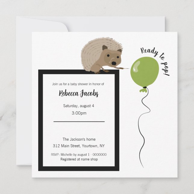 "Redo till popup" hedgehog Baby Shower-inbjudan Inbjudningar (Framsida)