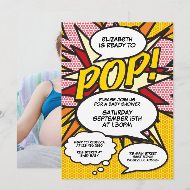 Redo till popup Modern Roligt Baby Shower Photo Inbjudningar (Fram/baksida)