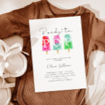 Redo till popup-popup-fönster för babykläder inbjudningar<br><div class="desc">Kort för inbjudan till babydusch med kallblott popsikeltema med vattenfärg som illustrerar popsiklerna. I texten står det "Redo till POP". Könsneutral babyduschdesign för sommaren party!</div>