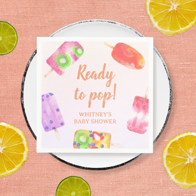 Redo till popup-popup-fönster för vattenfärgsbabyk pappersservett (Ready To Pop Popsicle Watercolor Baby Shower Napkins)