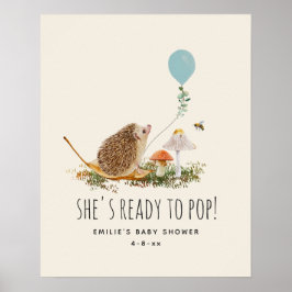 Redo till popup-svampar Hedgehog Baby Shower Blue Poster