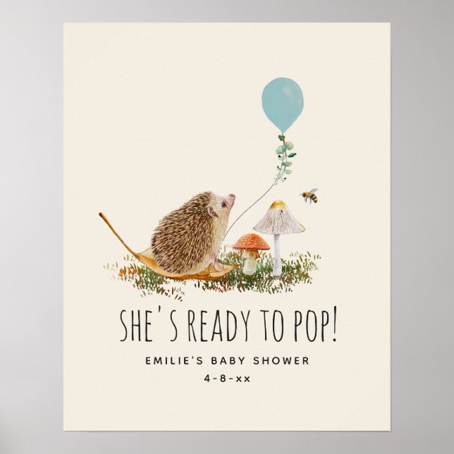 Redo till popup-svampar Hedgehog Baby Shower Blue Poster (Framsidan)