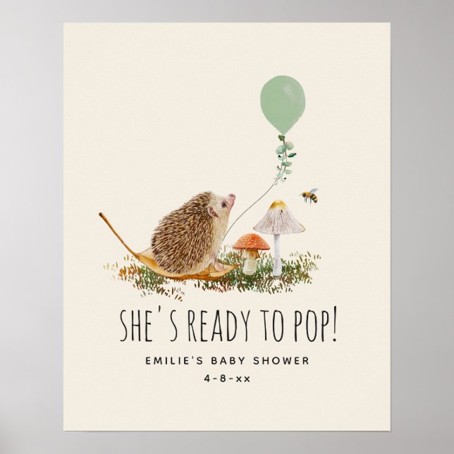 Redo till popup-svampar Hedgehog Baby Shower-Grönt Poster (Framsidan)
