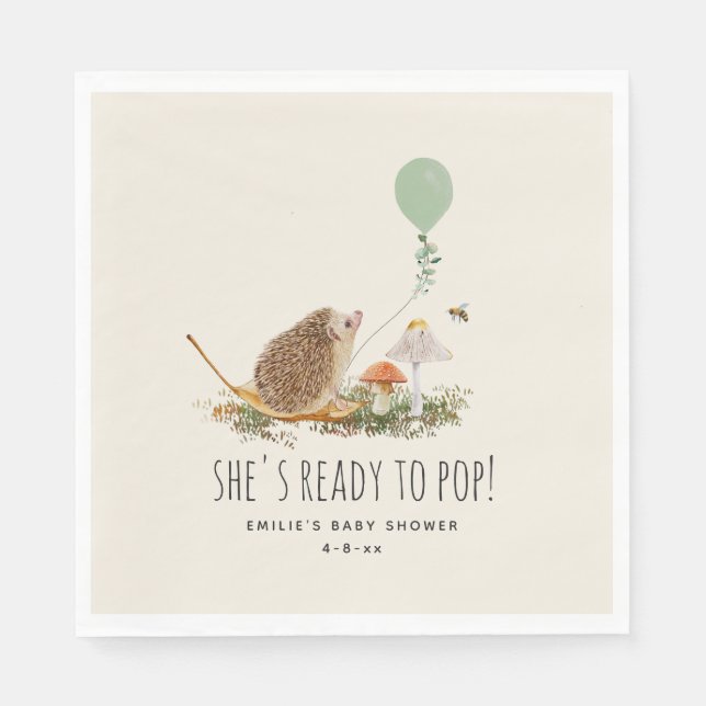 Redo till popup-svampar Hedgehog Baby Shower Pappersservett (Framsidan)