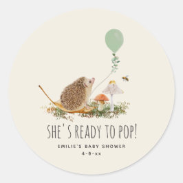 Redo till popup-svampar Hedgehog Baby Shower Runt Klistermärke