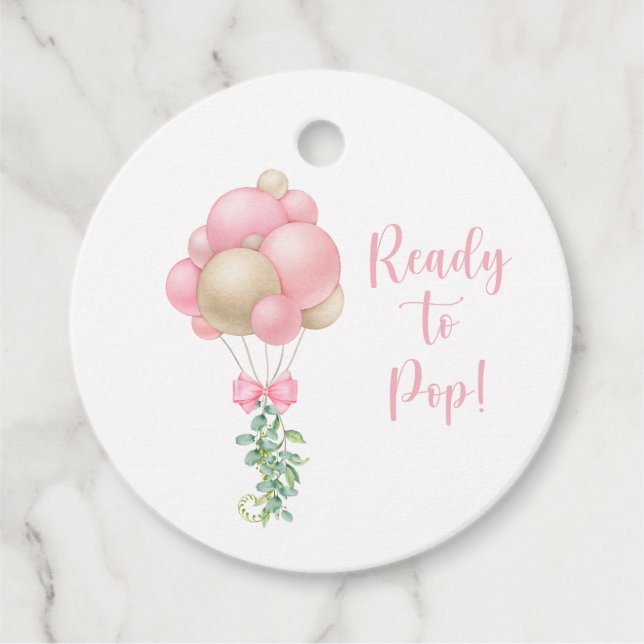 Redo till Rosa Balloons Girl Baby Shower Gåvor Etiketter (Framsida)