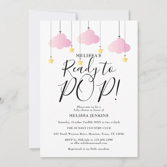 Redo till Rosa för popup Twinkle Twinkle Flicka Sh Inbjudningar (Framsida)