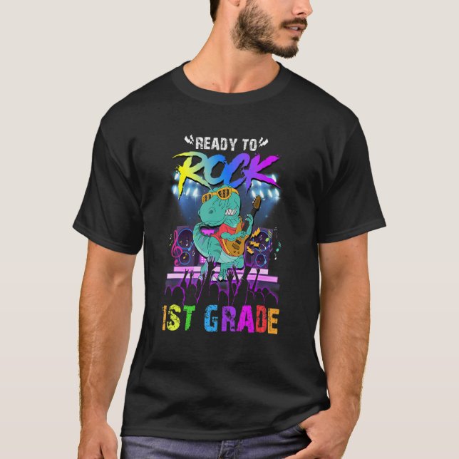 Redo till Sten 1:a Klass-dinosaur Guitar tillbaka  T Shirt (Framsida)