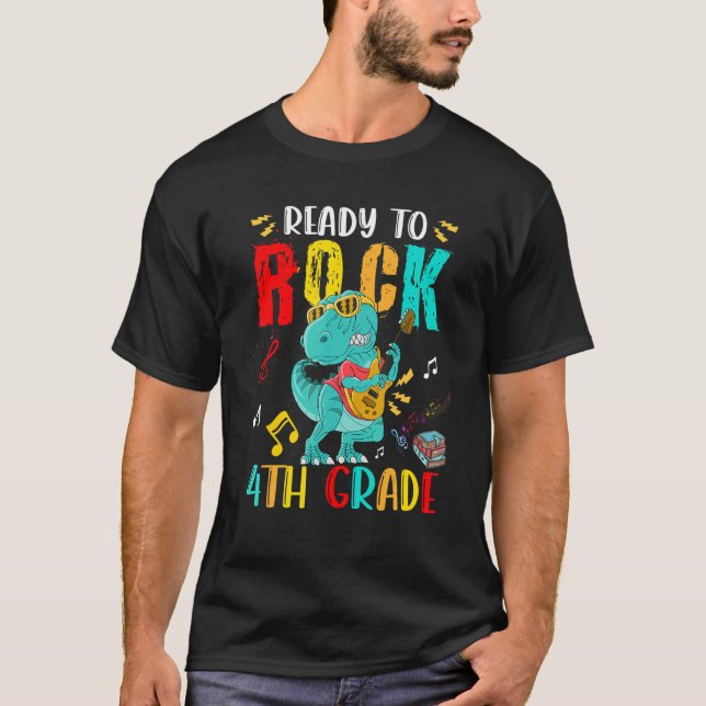 Redo till Sten 4:e Klass-rexen som spelar gitarr T Shirt (Framsida)