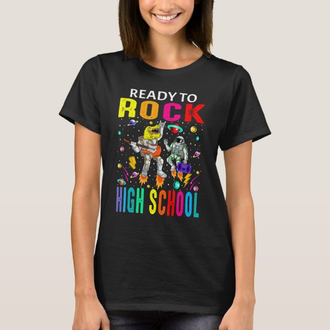 Redo till Sten High School Astronaut Dinosaur Till T Shirt (Framsida)