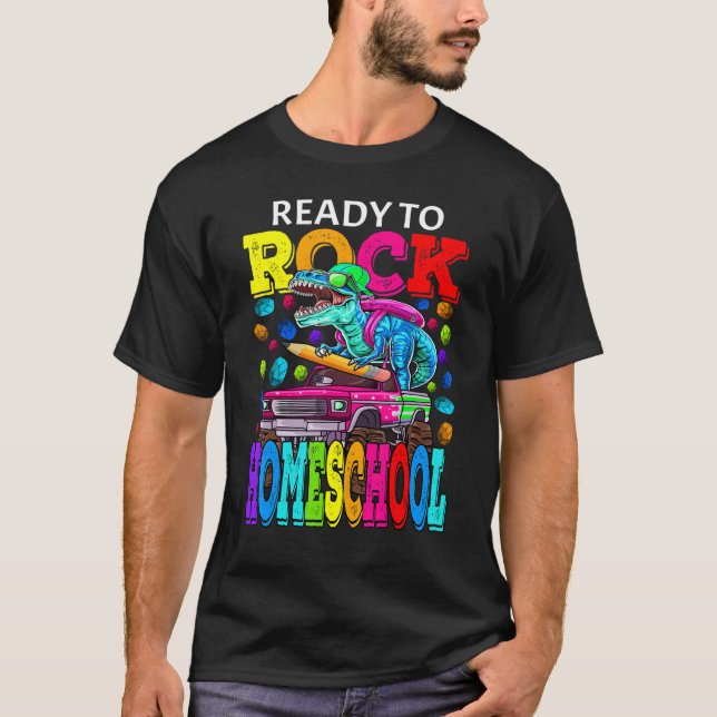 Redo till Sten Homeschool Monster Lastbil Dinosaur T Shirt (Framsida)