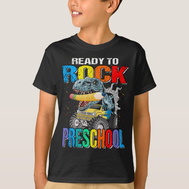 Redo till Sten Preschool Monster Lastbil Dinosaur  T Shirt (Framsida)