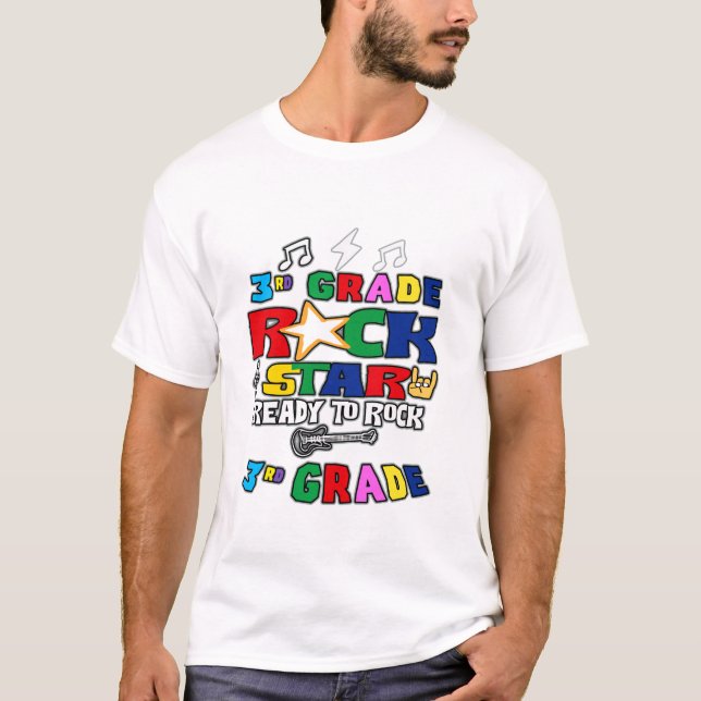 Redo till Sten tredje Klass Rockstar Back to schoo T Shirt (Framsida)