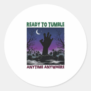 Redo Tumble Zombie Hand Halloween Kyrkogård Måne_ Runt Klistermärke