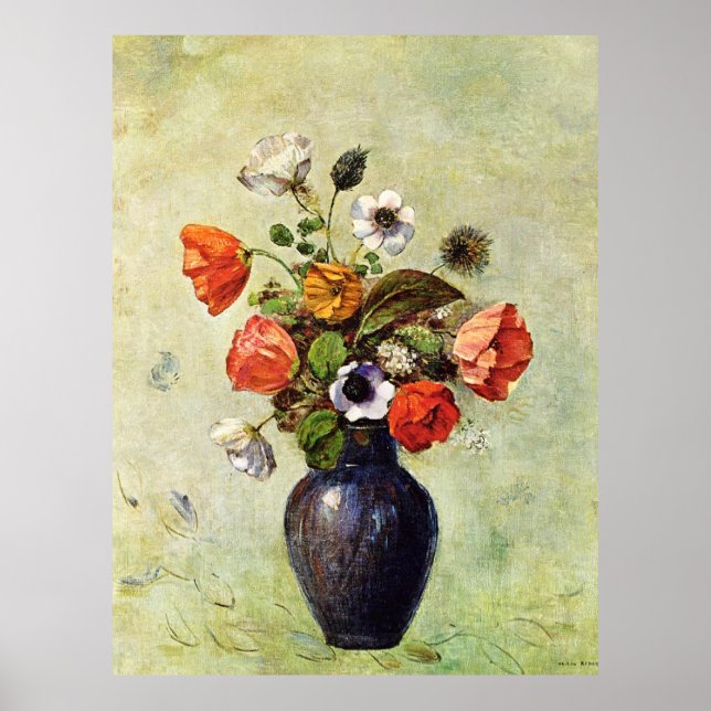 Redon - Anemones och Poppies i Vas, Poster (Framsidan)