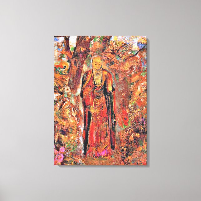 Redon - Buddha som vandrar bland blommorna Canvastryck (Framsida)