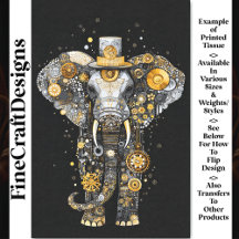 Redon Cogs Hjul Steampunk Elephant AT8 Decoupage